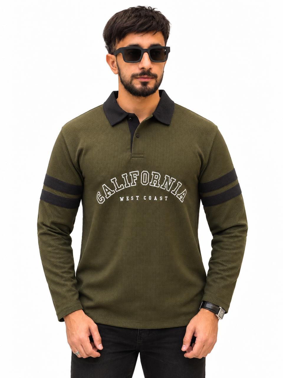 Men’s California West Coast Textured Long-Sleeve Polo Shirt