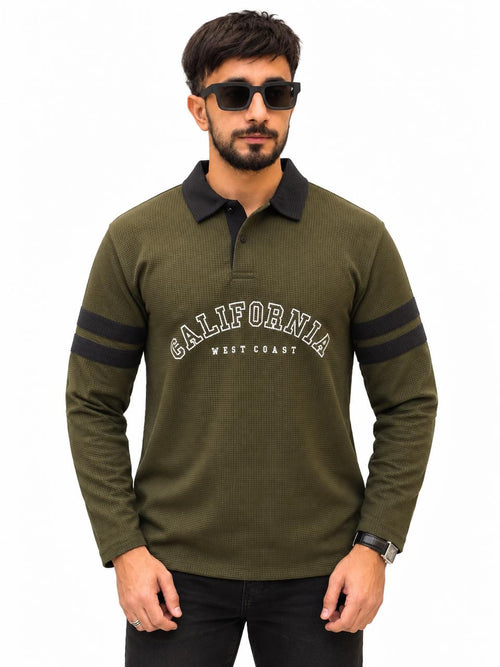 Men’s California West Coast Textured Long-Sleeve Polo Shirt