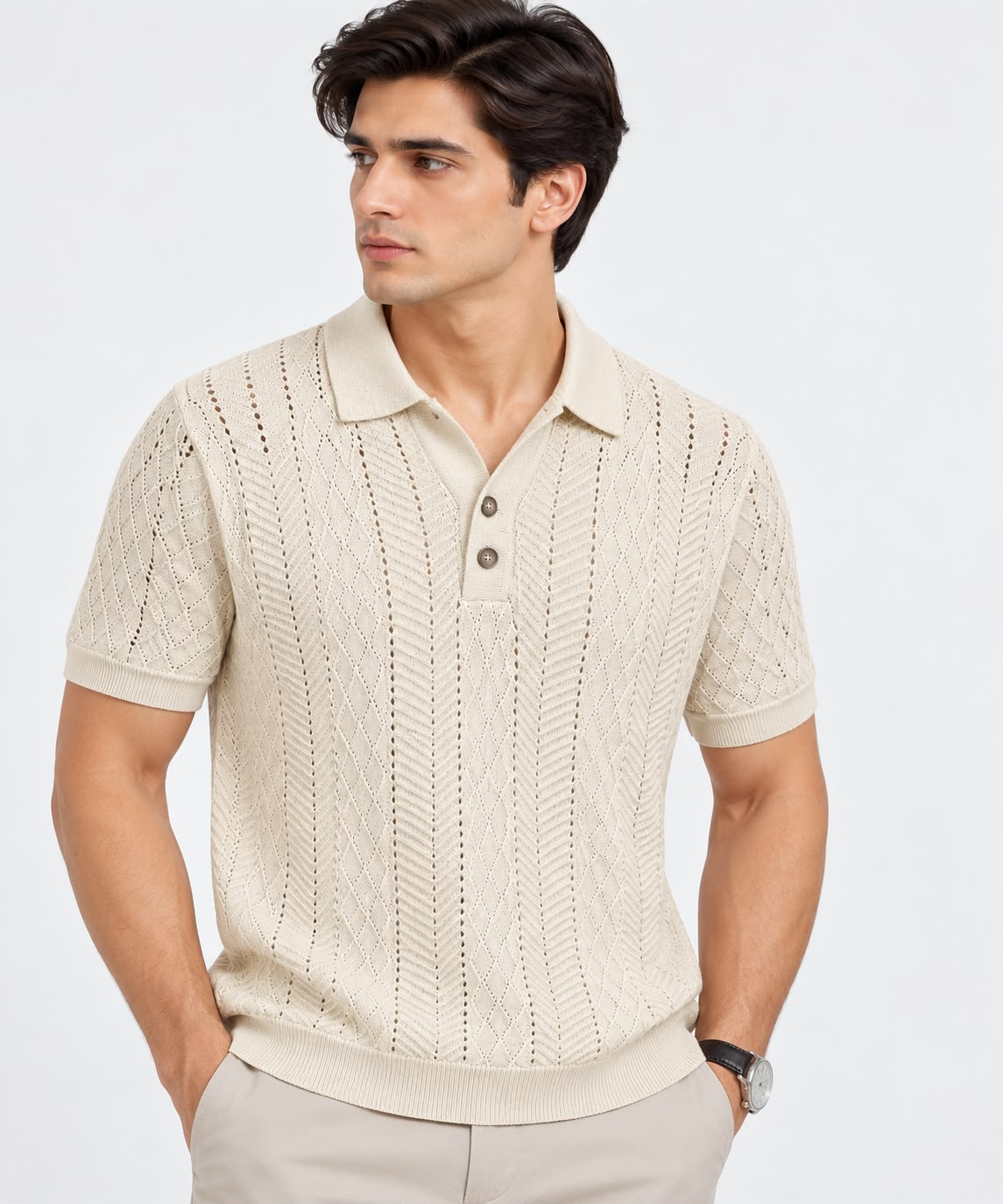 Men’s Textured Knit Polo Shirt