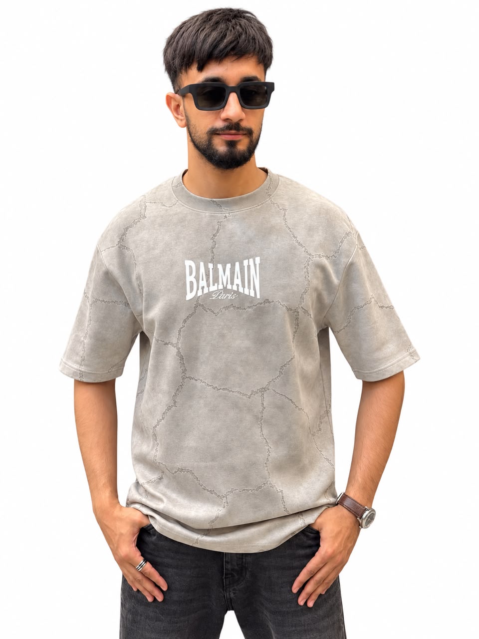 Men’s Balmain Paris Printed T-Shirt – Marble Crack Pattern