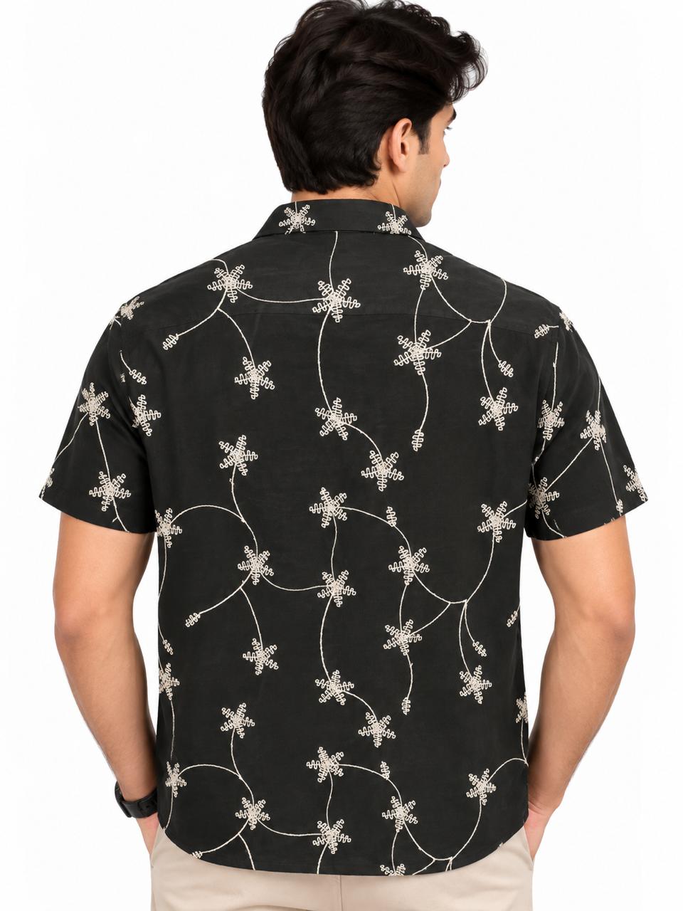 Men’s Black Printed Short Sleeve Casual Shirt