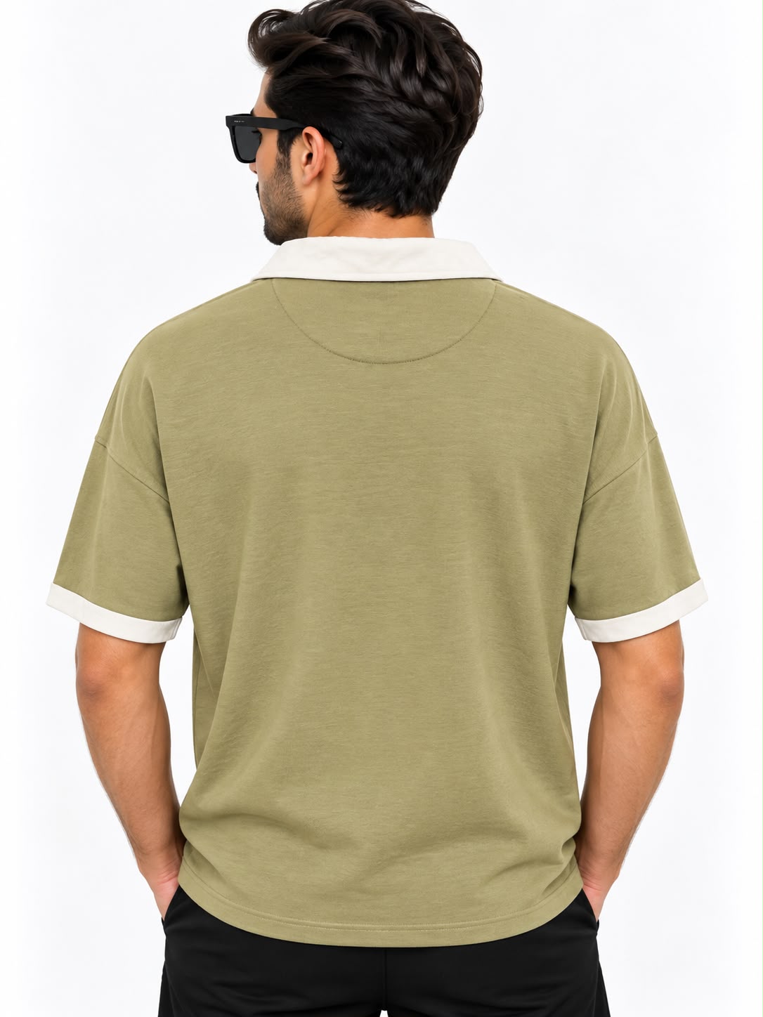 Men’s Kakhi Green Contrast Collar Polo Shirt