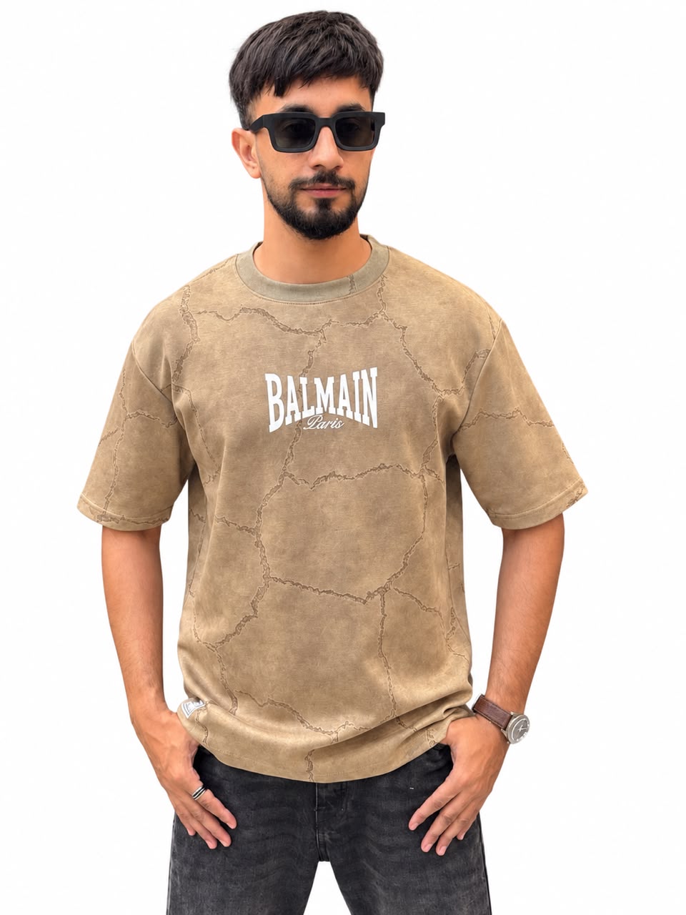 Men’s Balmain Paris Printed T-Shirt – Marble Crack Pattern