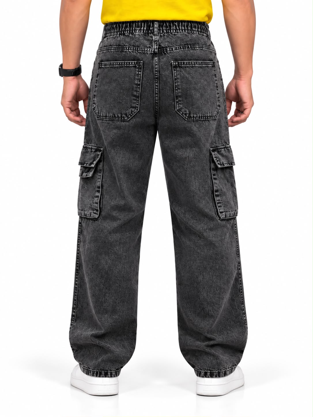 Men’s Patterned Denim Cargo Jogger Pants