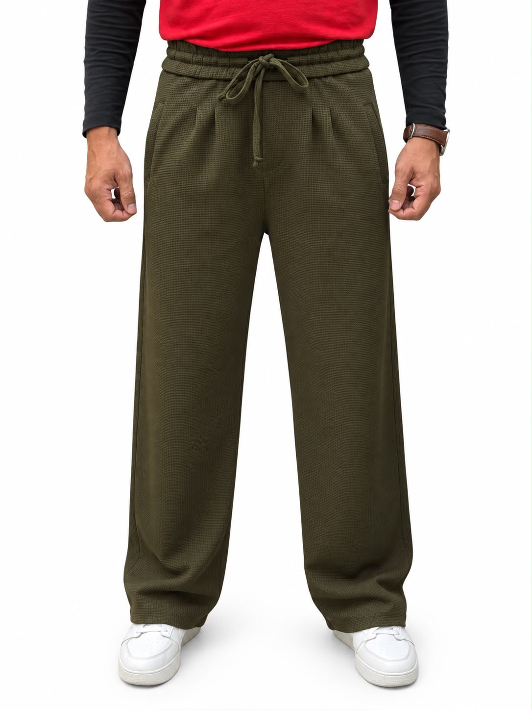Men’s Waffle Texture Relaxed Fit  – Casual Trousers