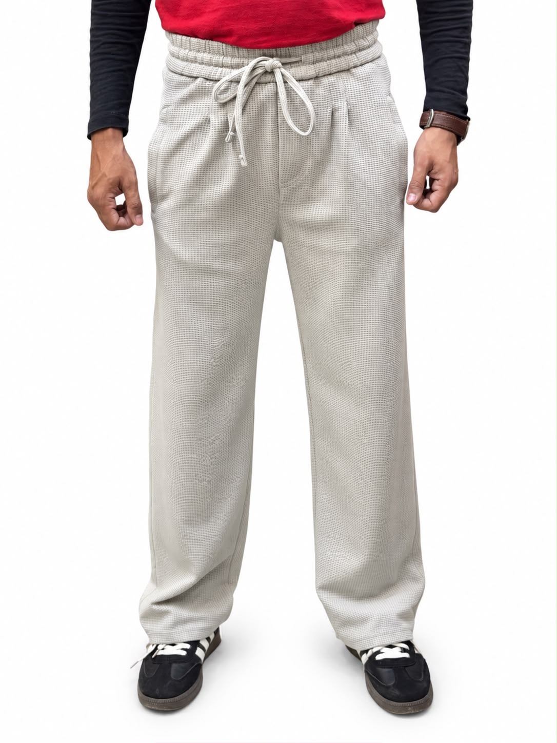 Men’s Waffle Texture Relaxed Fit  – Casual Trousers