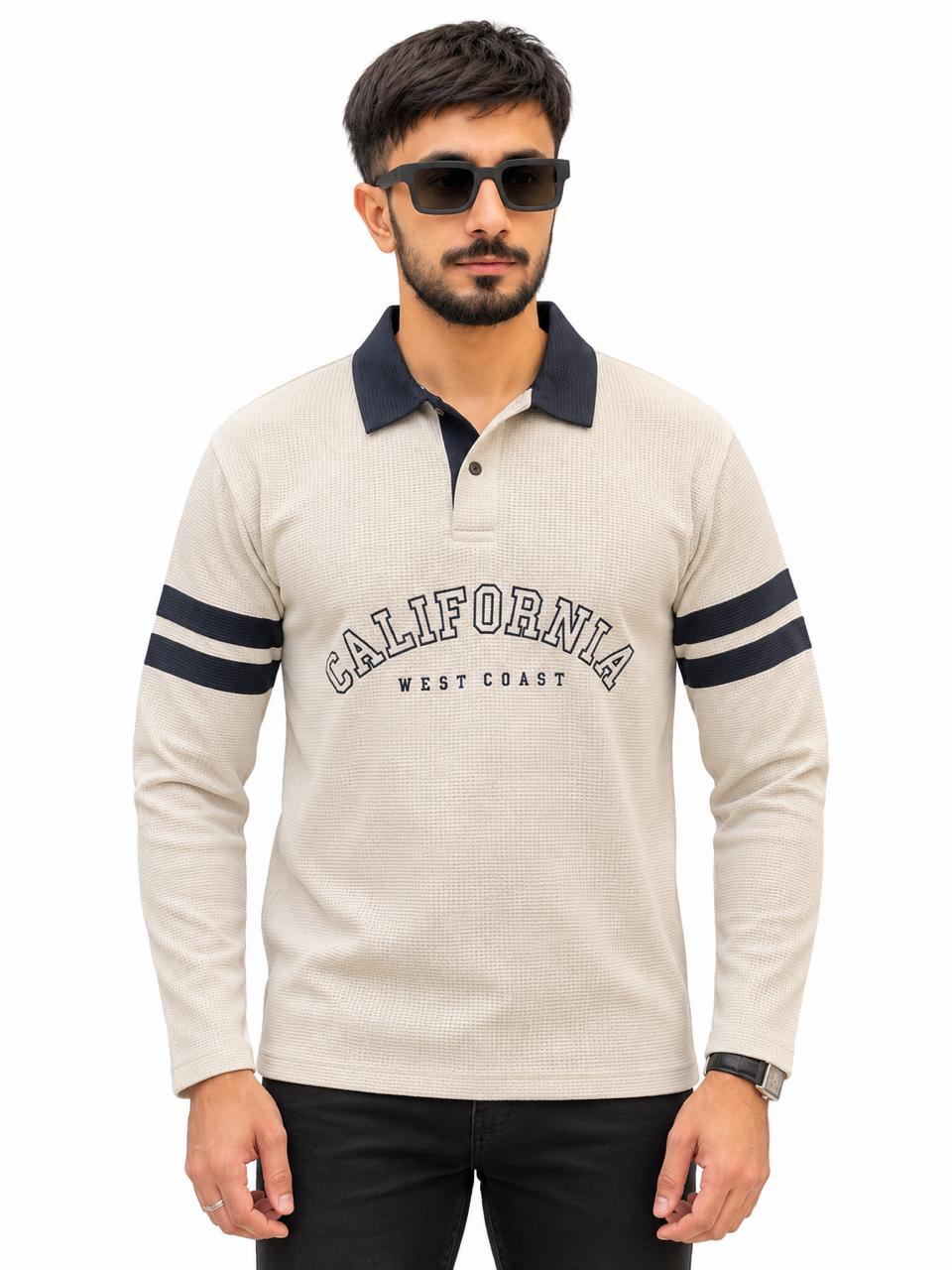 Men’s California West Coast Textured Long-Sleeve Polo Shirt