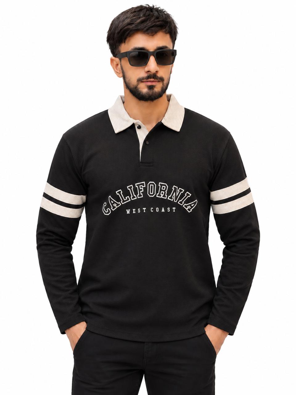 Men’s California West Coast Textured Long-Sleeve Polo Shirt