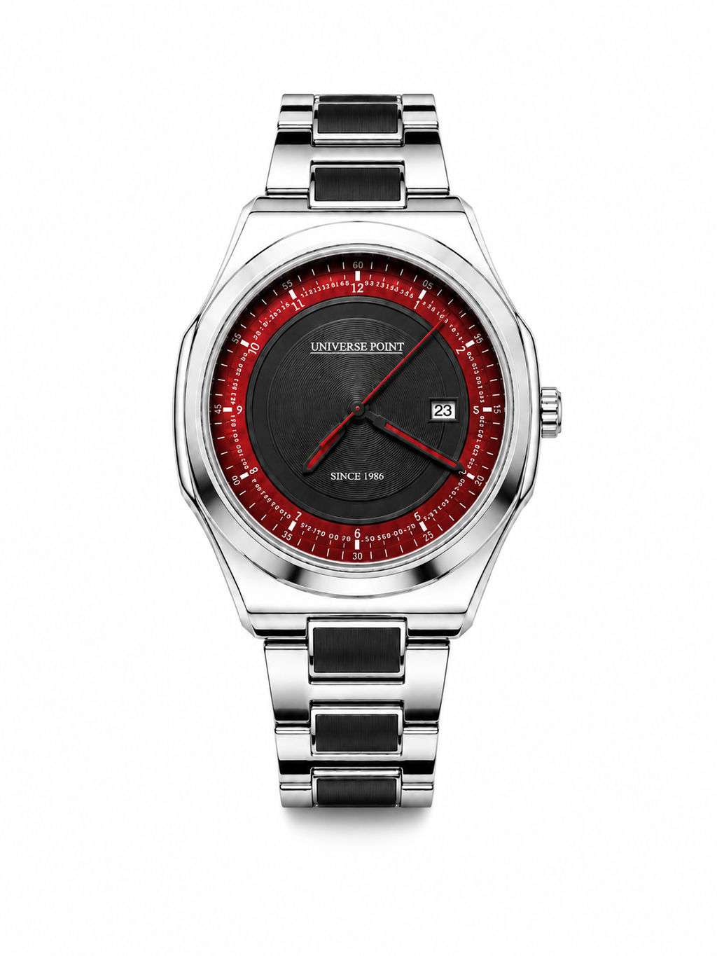 Classic Black & Red Stainless Steel Men's Watch