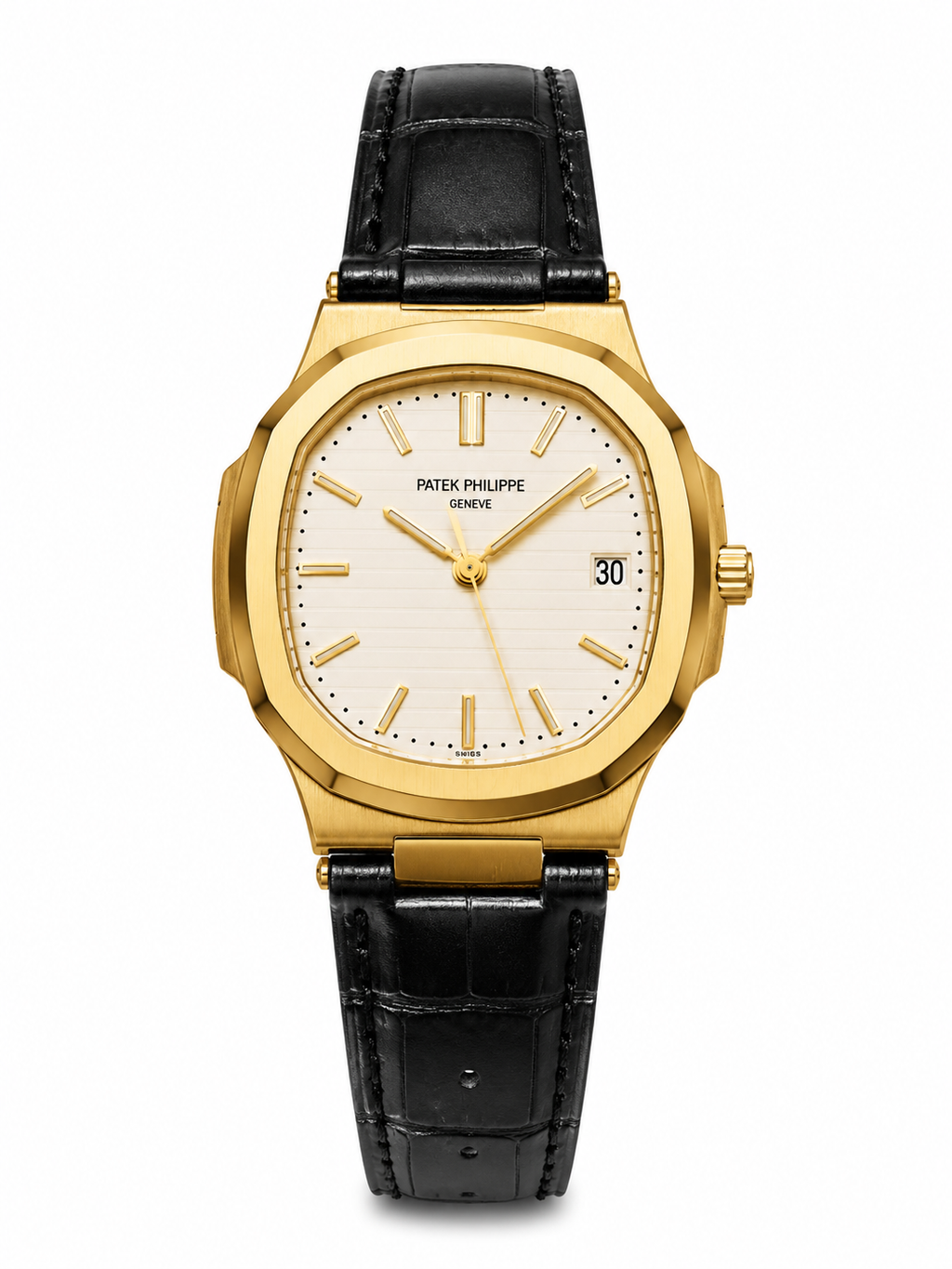 Luxury Gold-Tone Black Leather Strap Watch