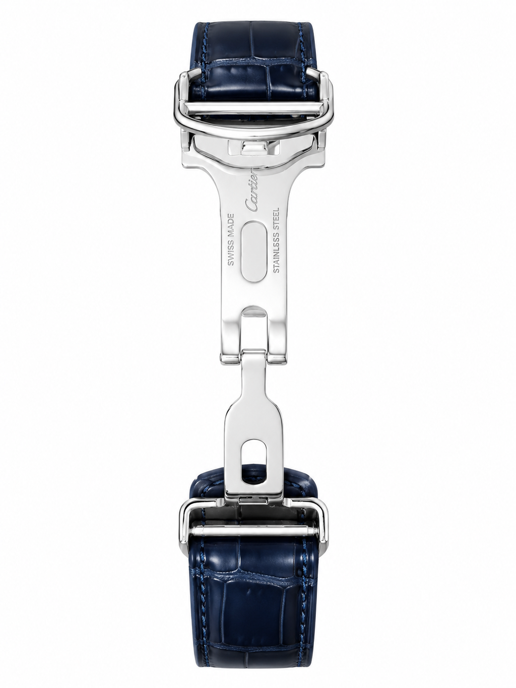 Men’s Silver Rectangular Blue Leather Strap Watch