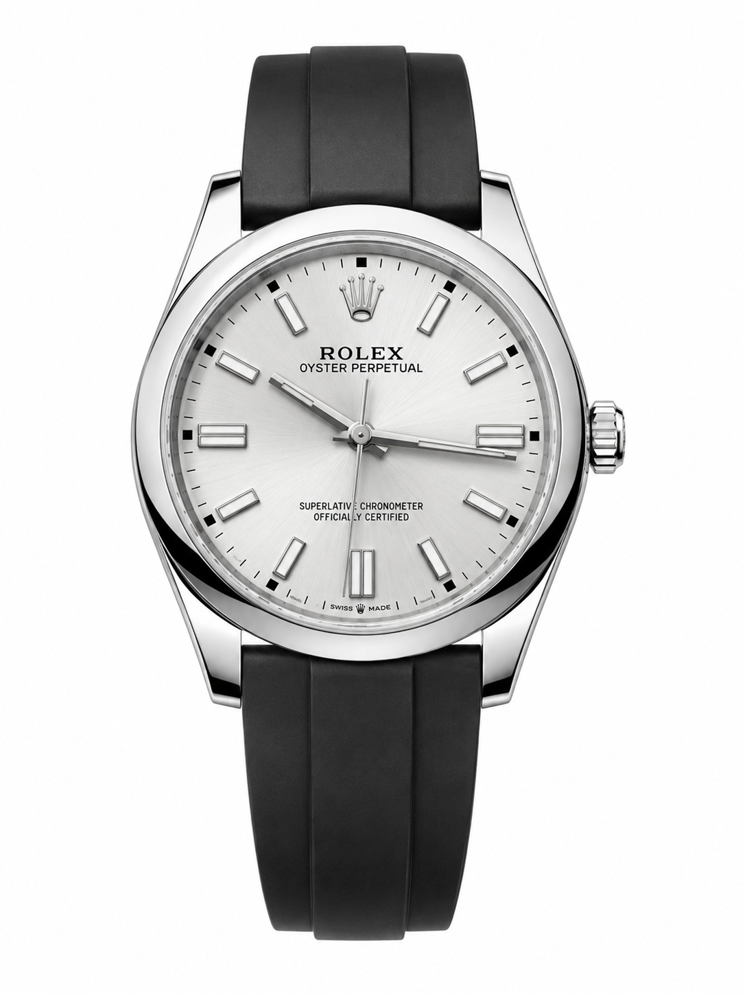 Men’s Silver Round White Dial Black Strap Watch