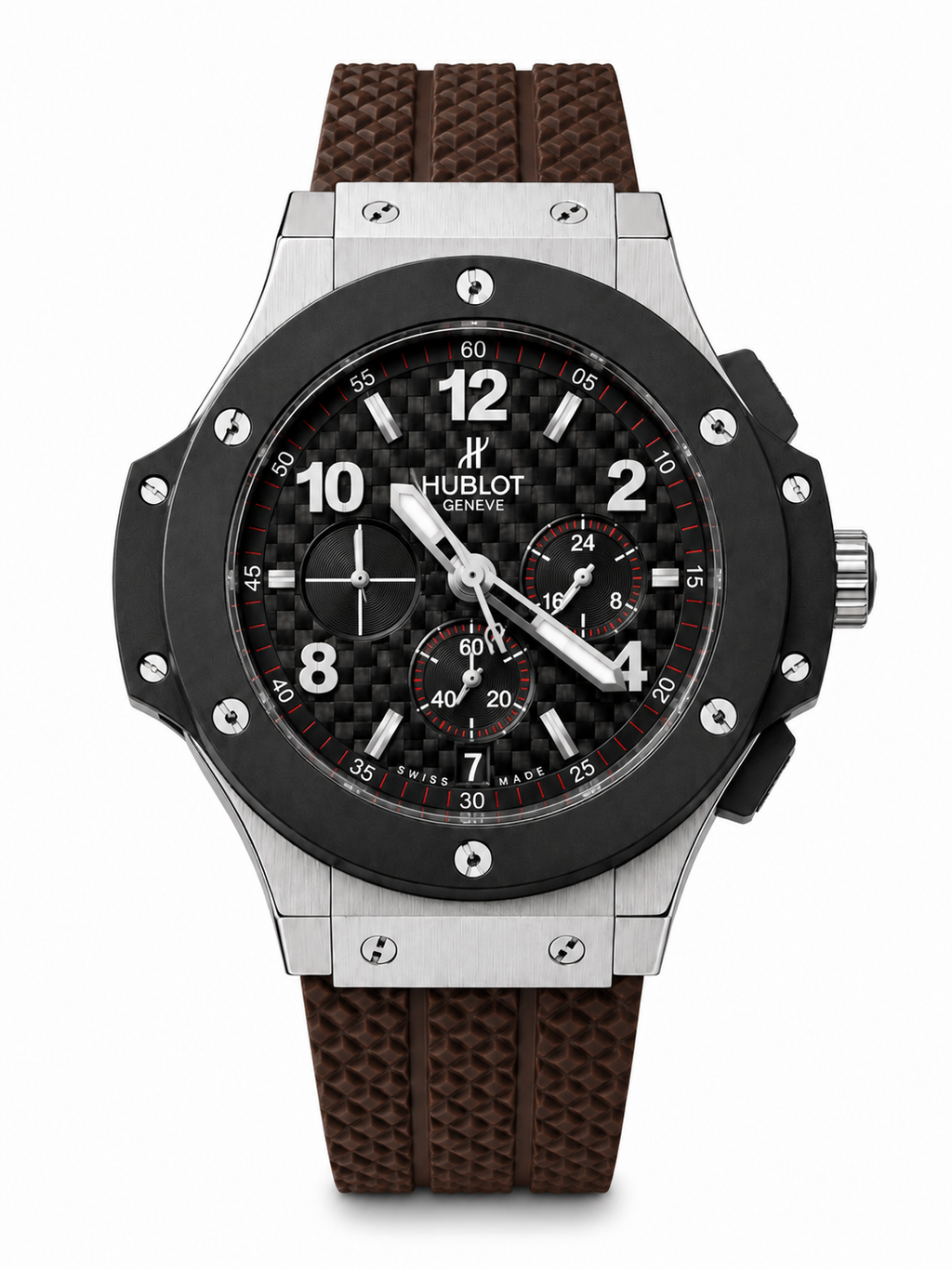 Men’s Black Carbon Fiber Chronograph Brown Rubber Strap Watch