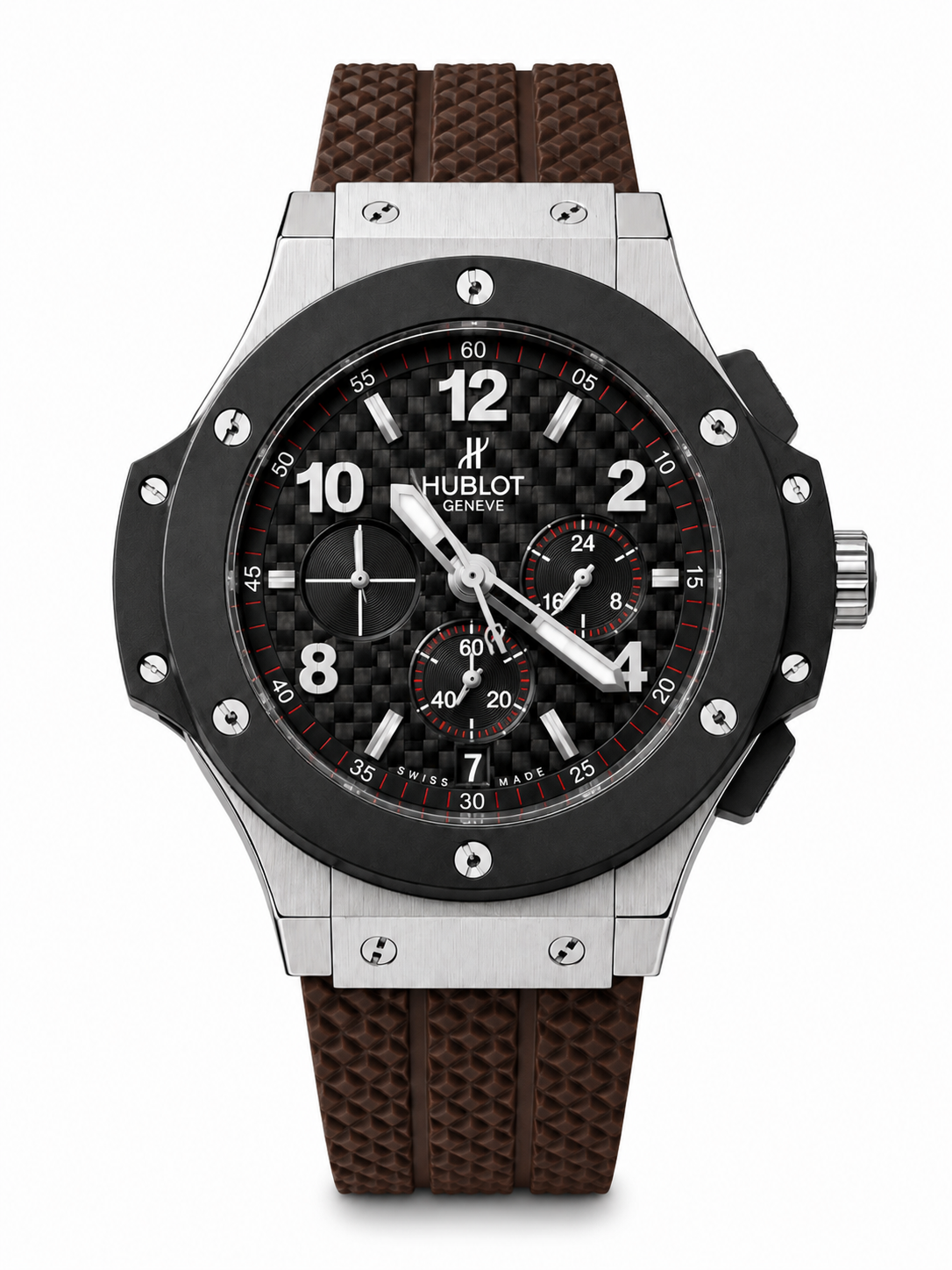 Men’s Black Carbon Fiber Chronograph Brown Rubber Strap Watch