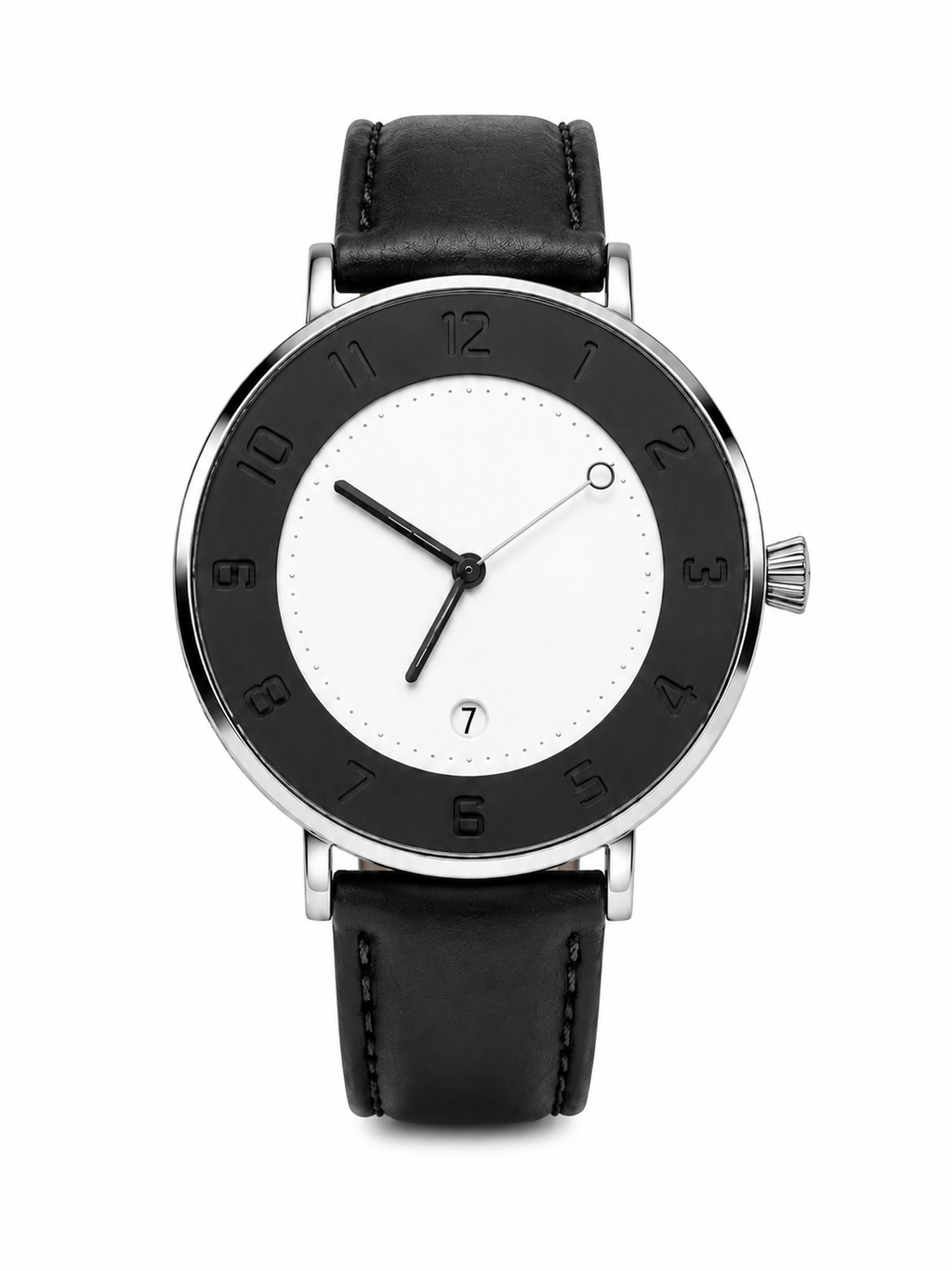 Tomi Men’s Black & White Classic Leather Strap Watch – Quartz Date Display