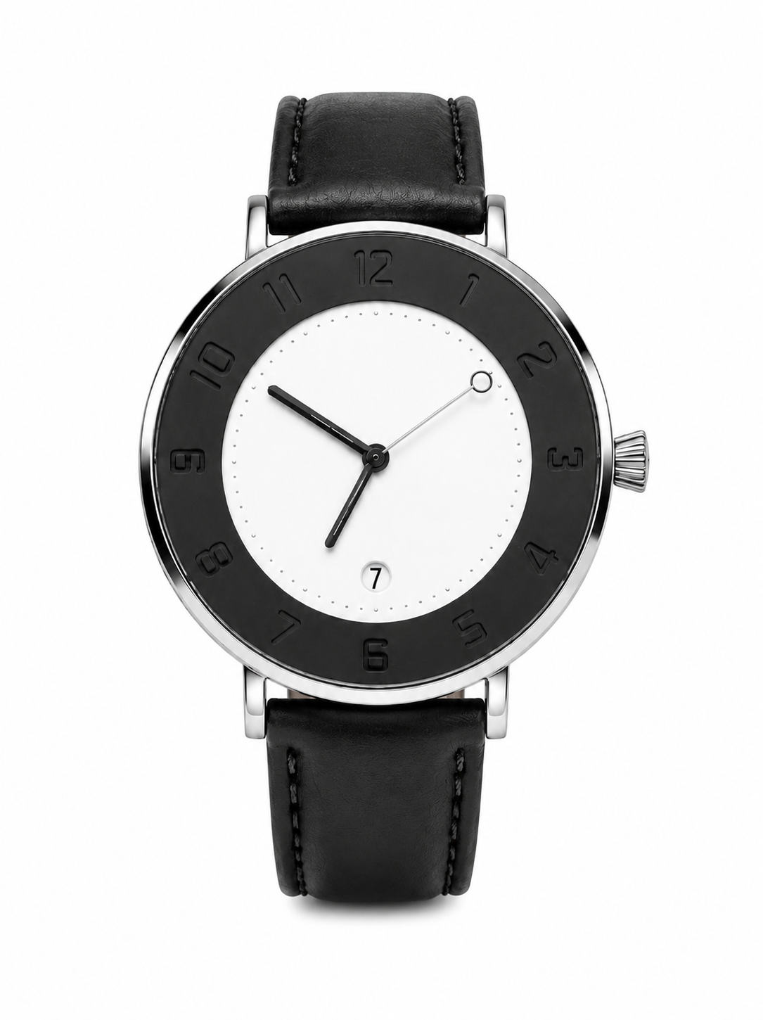 Tomi Men’s Black & White Classic Leather Strap Watch – Quartz Date Display