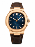 Men’s Luxury Blue Dial Watch with Brown Leather Strap – Gold Tone Case