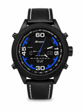 Men’s Black Chronograph Sports Watch with Blue Accents – Leather Strap