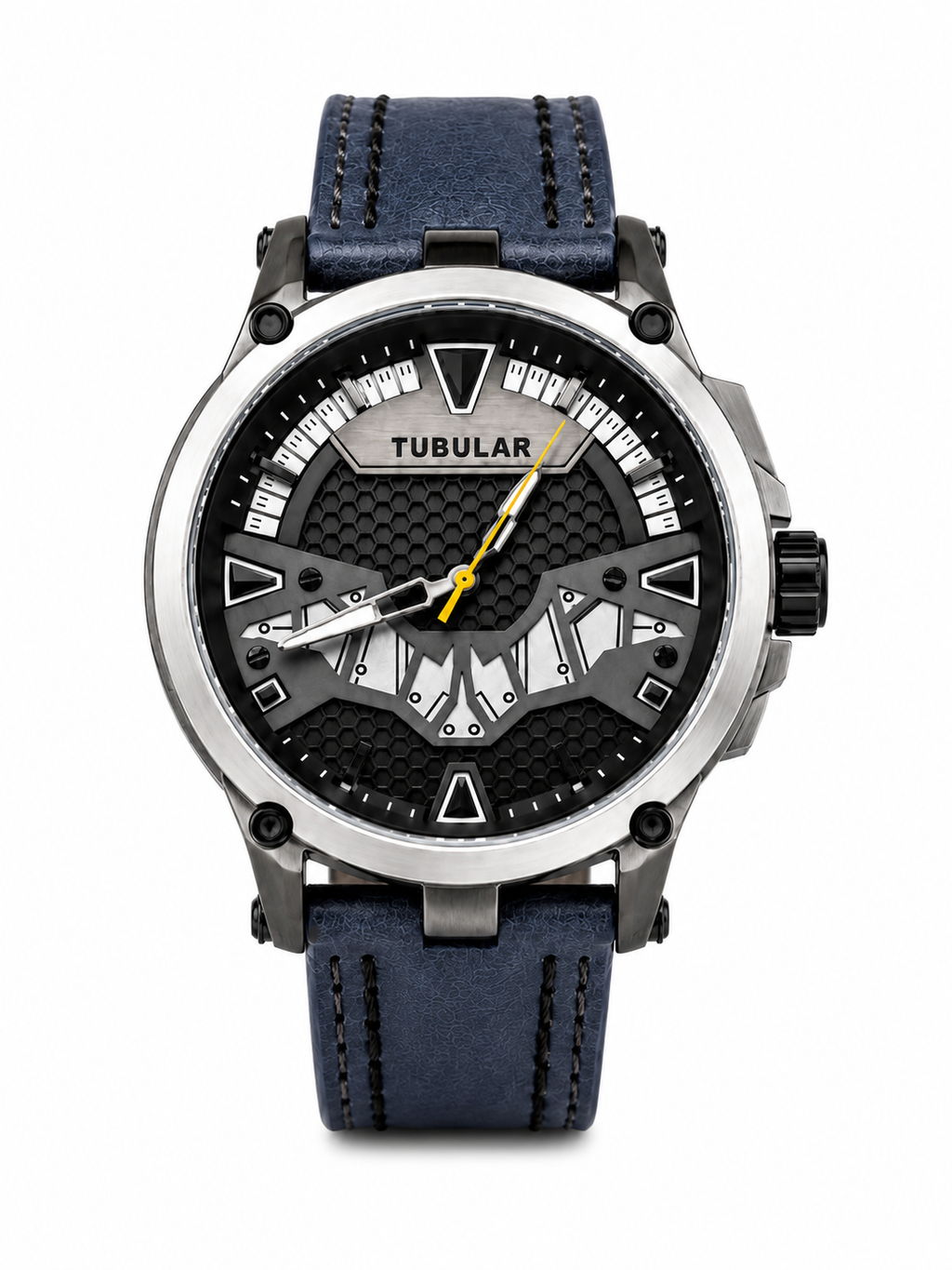Men’s Blue & Silver Luxury Analog Watch with Textured Leather Strap