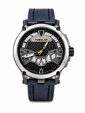 Men’s Blue & Silver Luxury Analog Watch with Textured Leather Strap