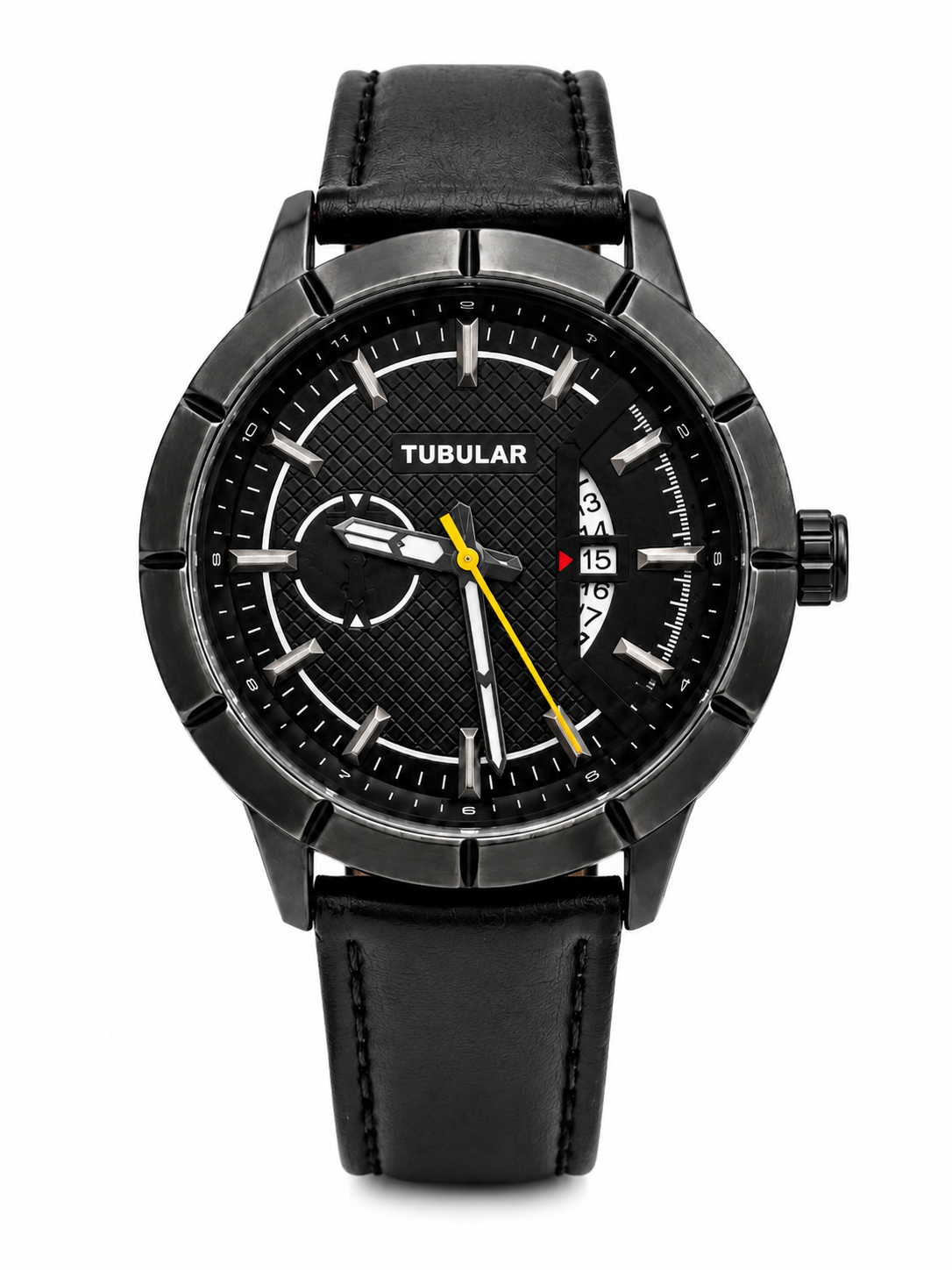 Men’s Black Luxury Analog Watch with Textured Leather Strap