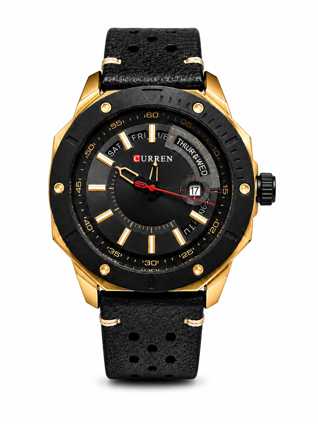 Men’s Curren Black & Gold Sports Leather Strap Analog Watch