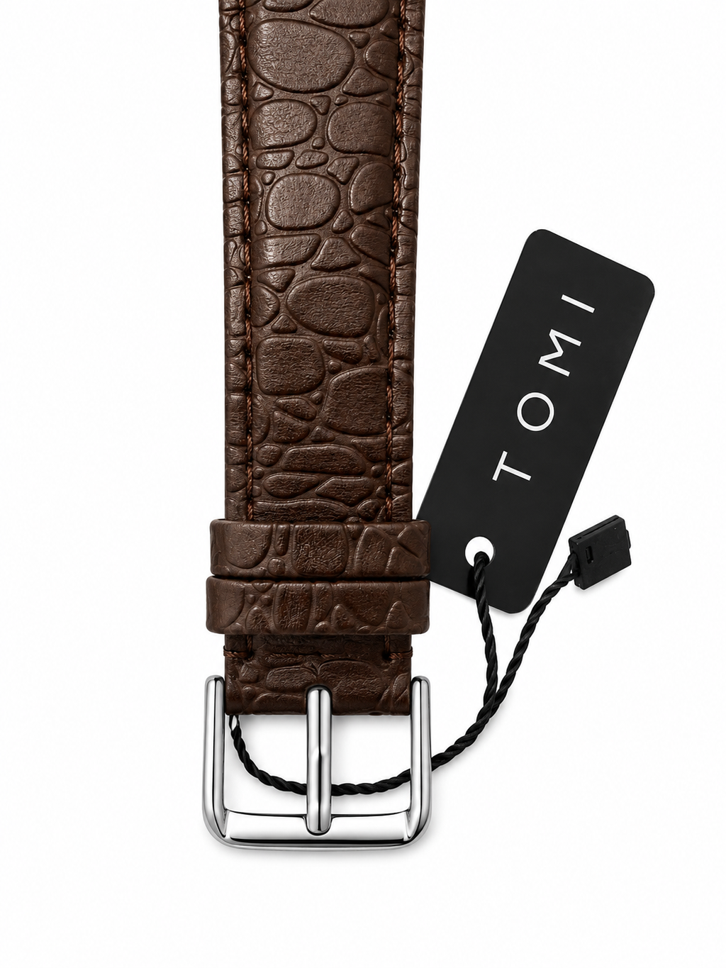 Tomi Men’s Brown Crocodile-Texture Leather Strap Analog Watch
