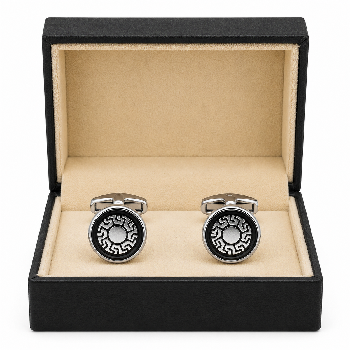 Silver & Black Greek Key Cufflinks