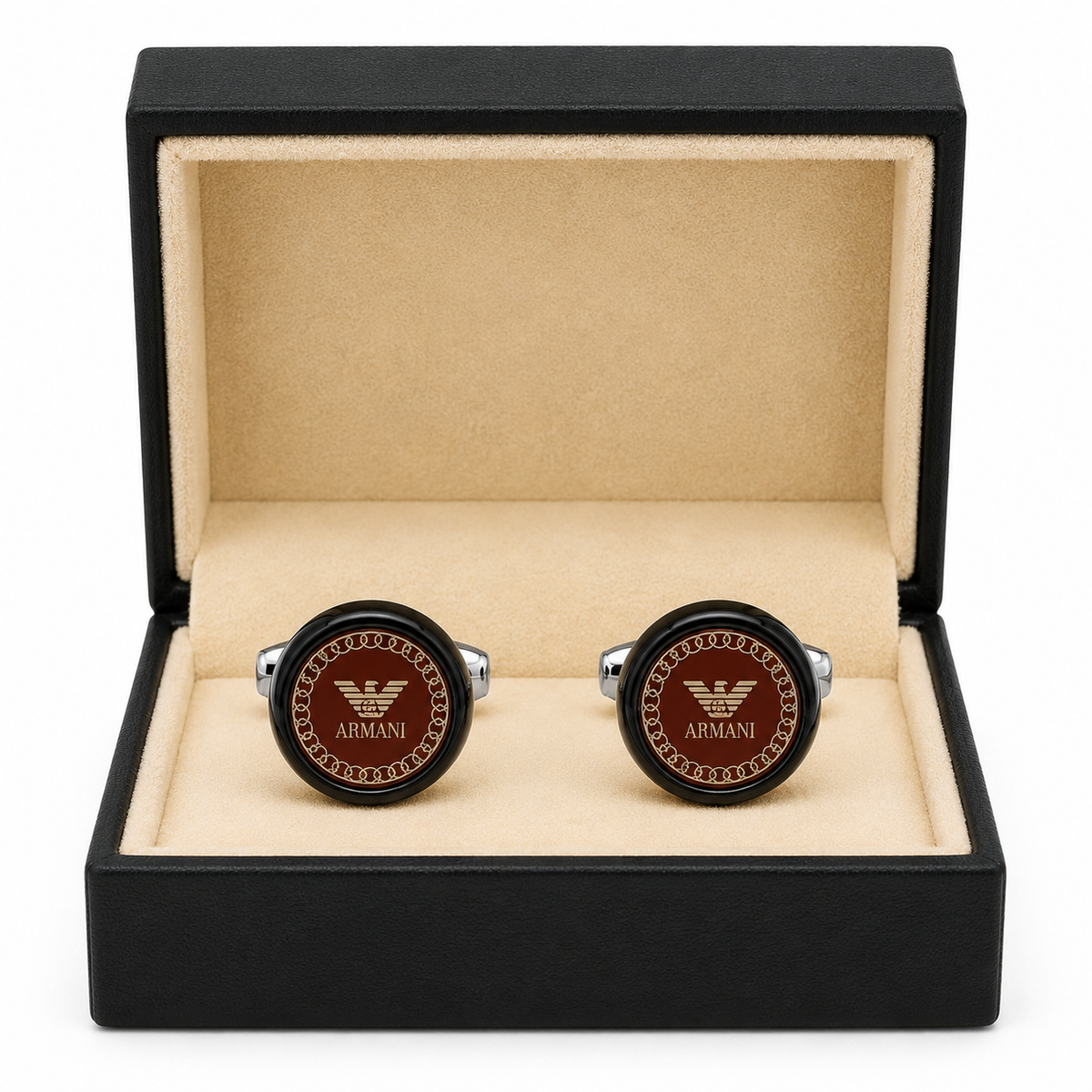 Round Black & Brown Logo Cufflinks