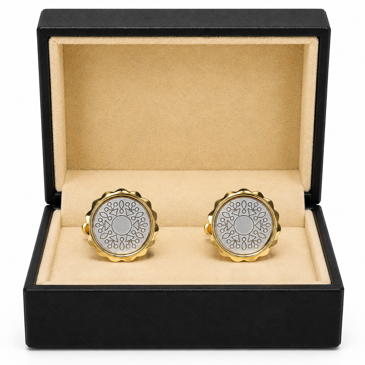 Gold & Silver Floral Pattern Cufflinks