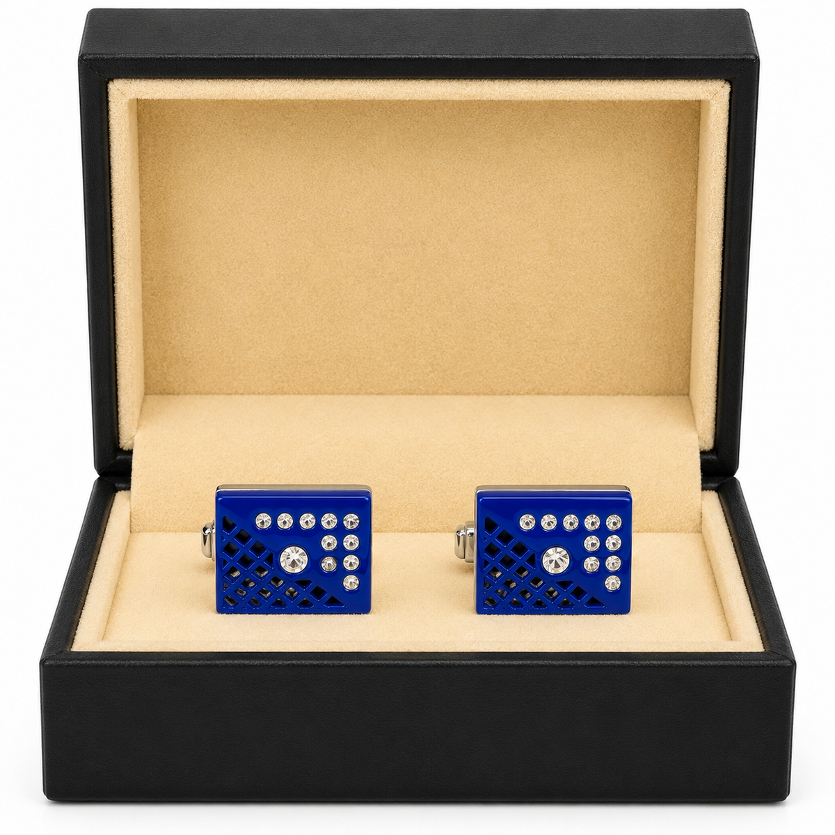 Blue Geometric Cufflinks with Crystal Accents