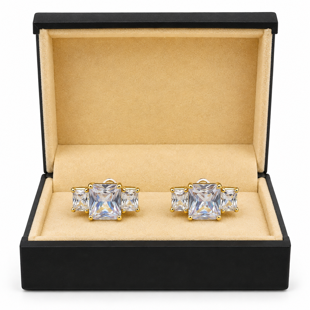 Gold Crystal Rectangular Cufflinks