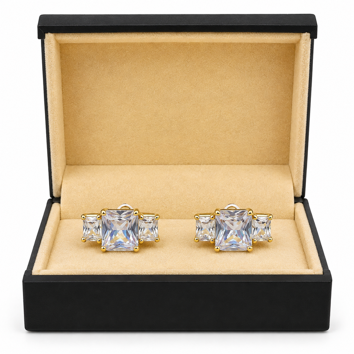 Gold Crystal Rectangular Cufflinks