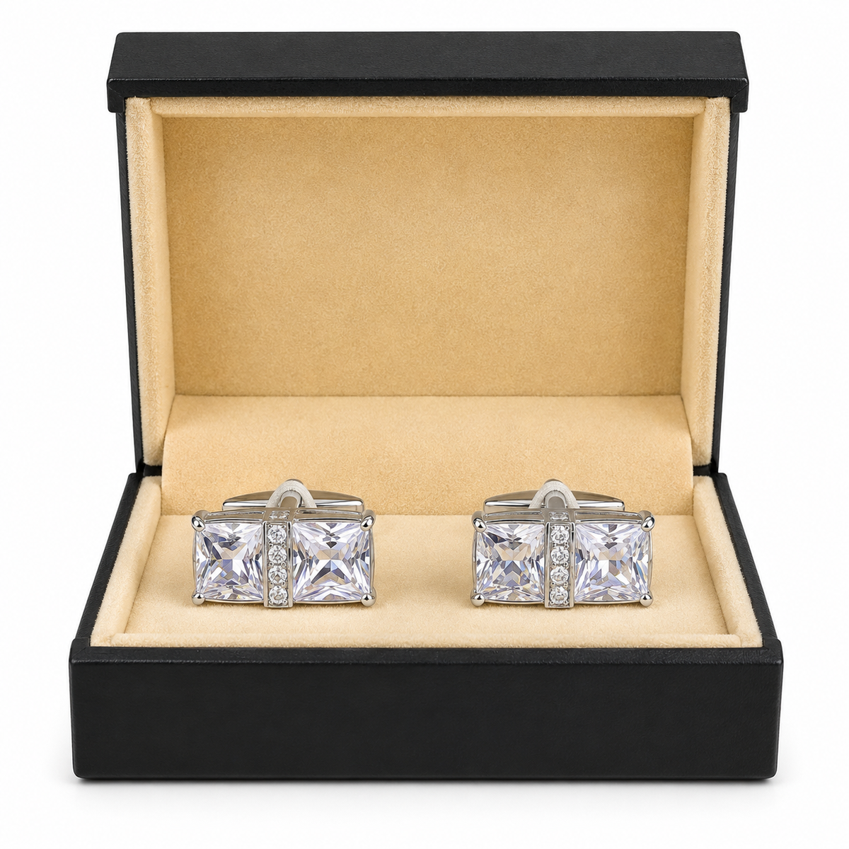 Silver Crystal Rectangular Cufflinks