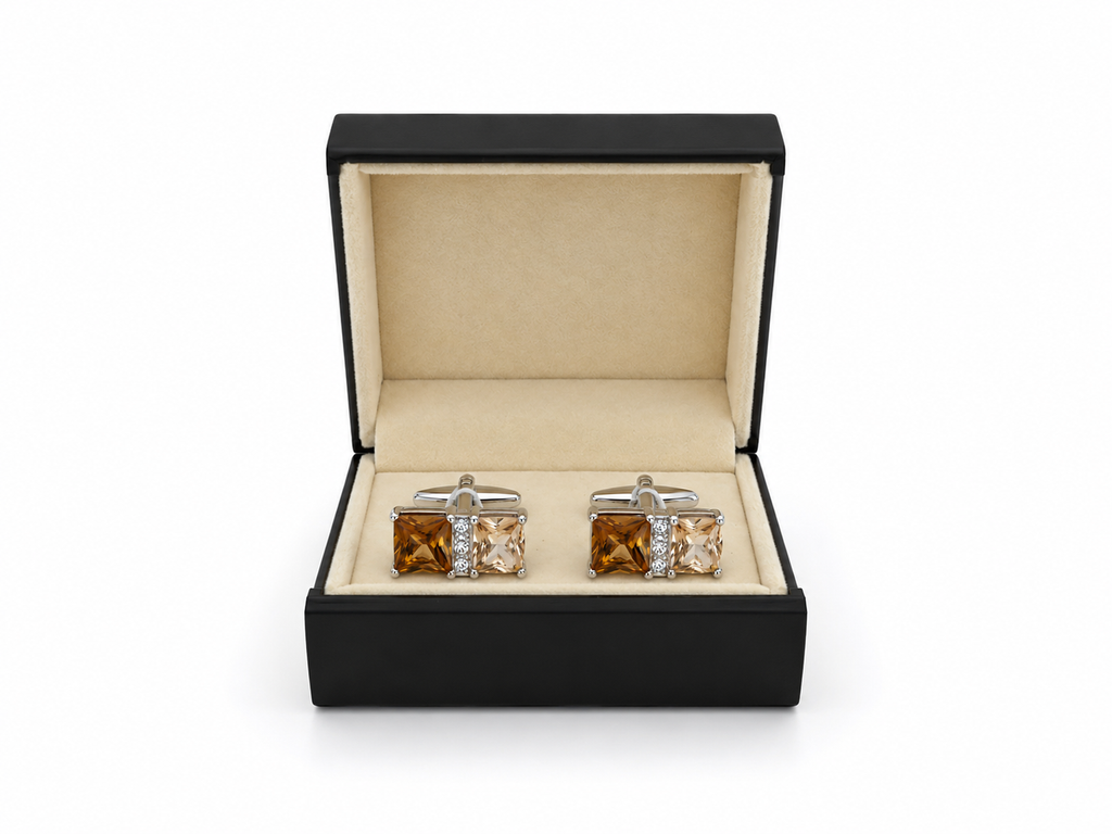 Amber & Clear Crystal Rectangular Cufflinks