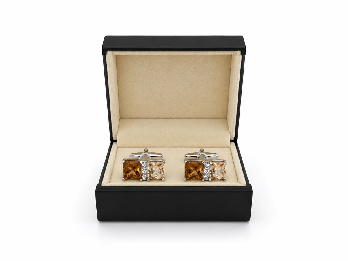 Amber & Clear Crystal Rectangular Cufflinks