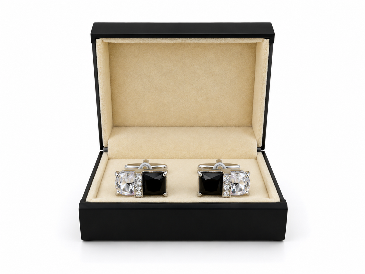 Black & Clear Crystal Rectangular Cufflinks
