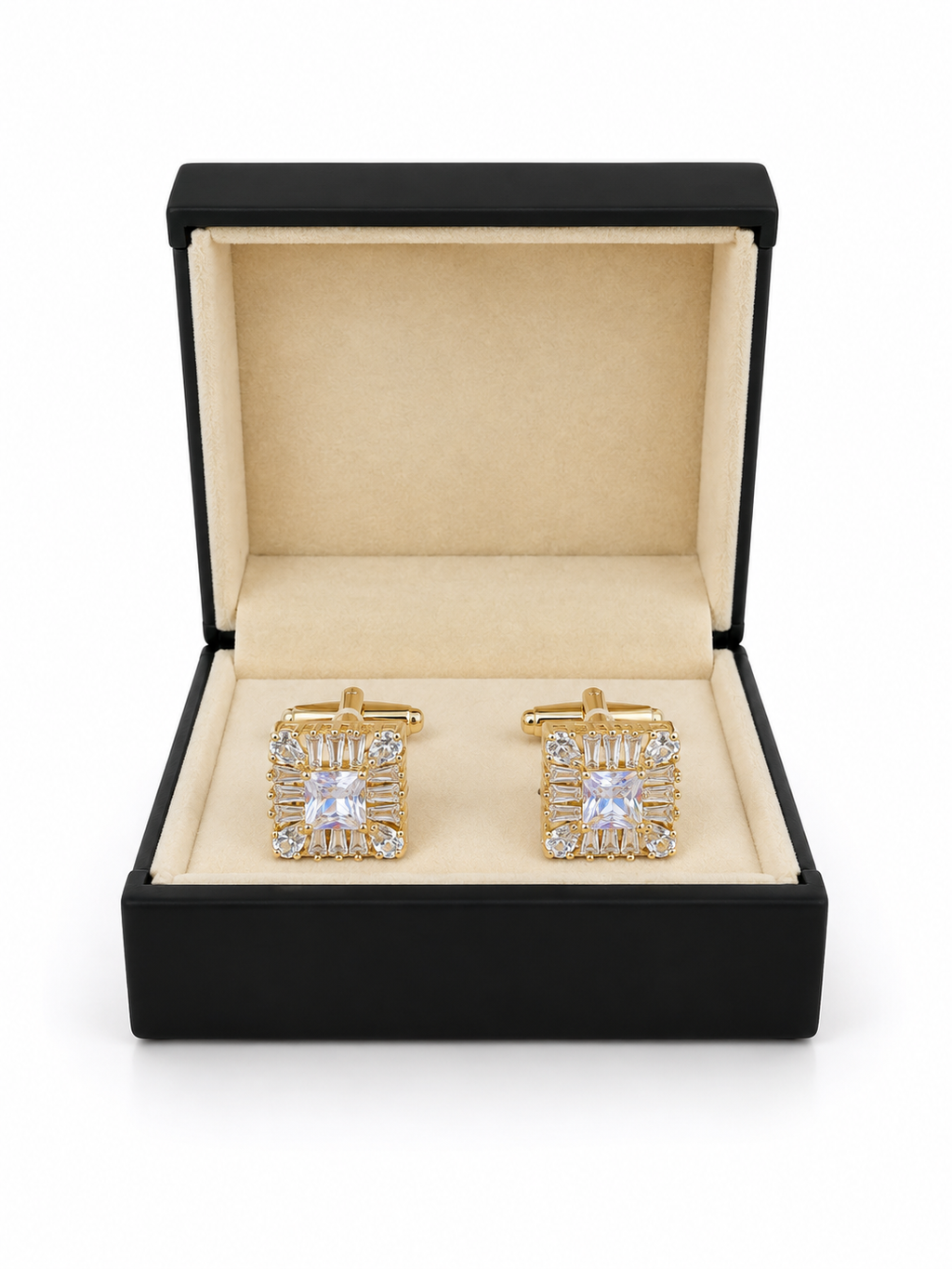 Gold-Tone Square Crystal Cufflinks