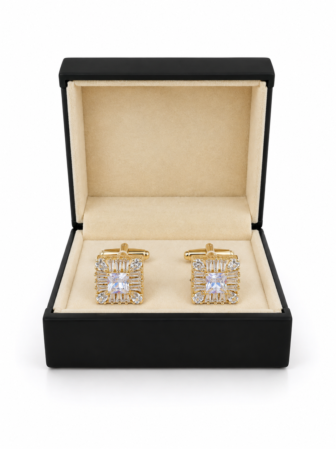 Gold-Tone Square Crystal Cufflinks