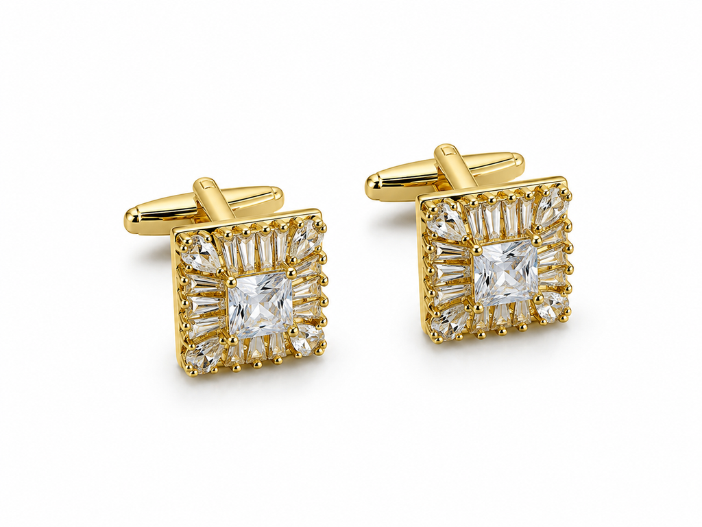 Gold-Tone Square Crystal Cufflinks