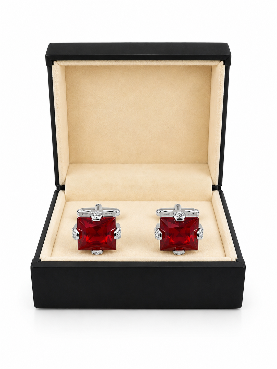 Silver-Tone Red Crystal Cufflinks