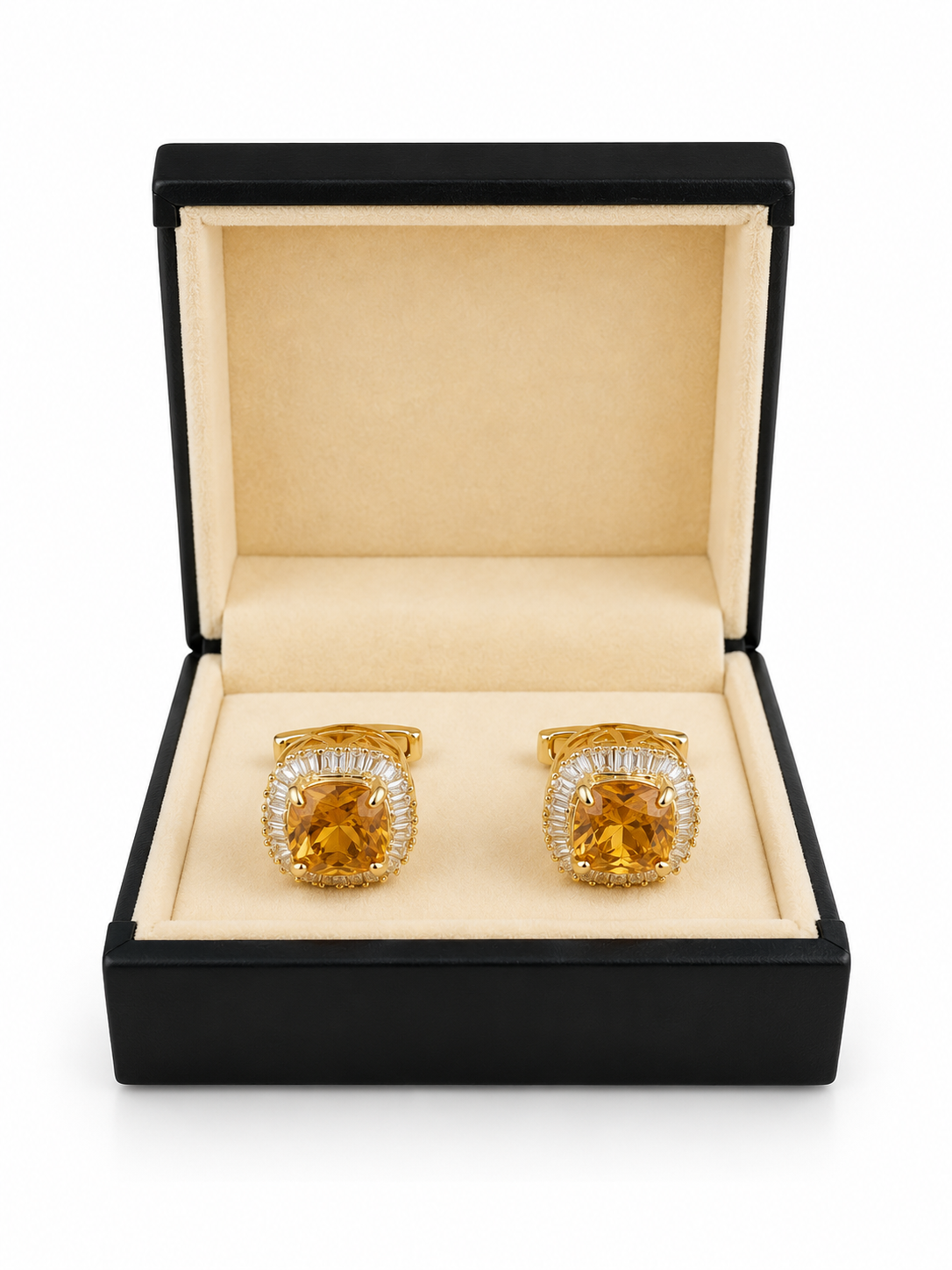 Gold-Tone Amber Crystal Cufflinks