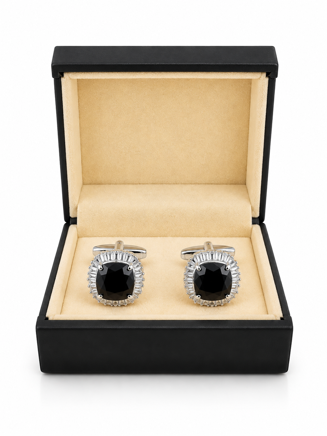 Silver-Tone Black Crystal Cufflinks