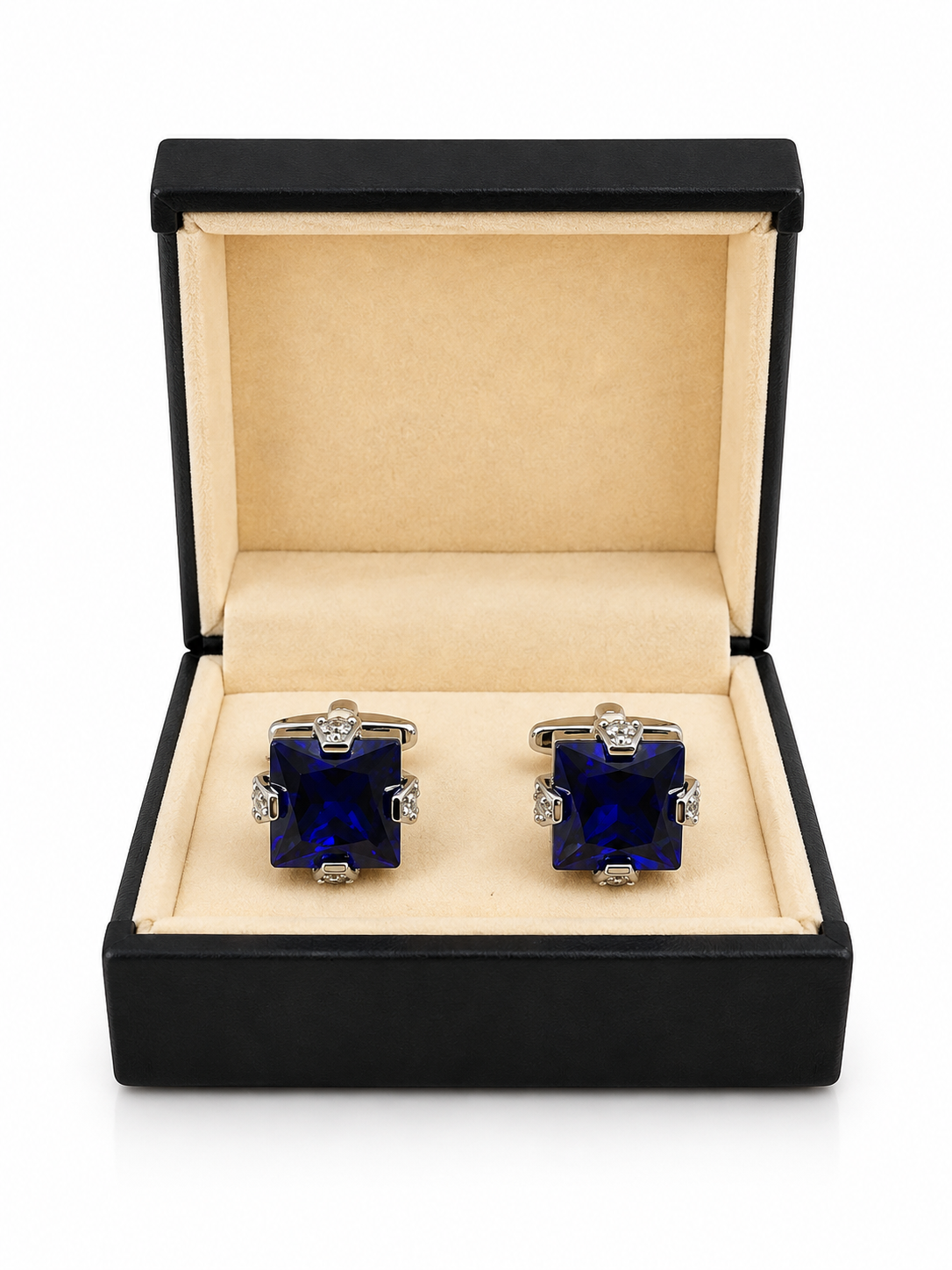 Silver-Tone Blue Crystal Cufflinks