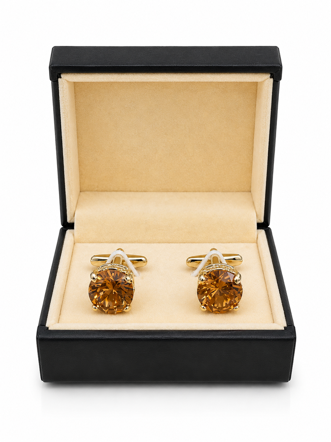 Gold-Tone Amber Crystal Cufflinks