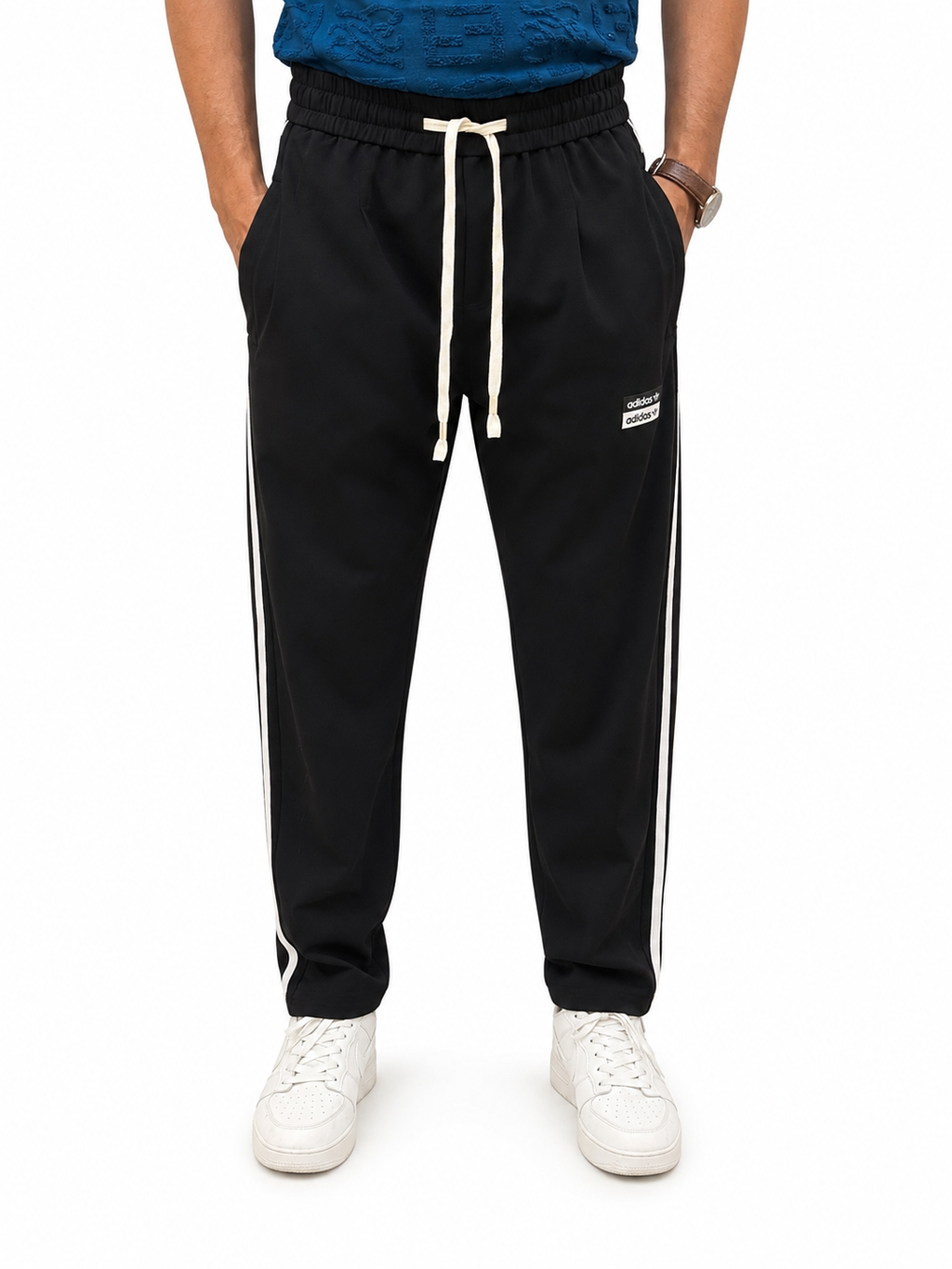 Adidas Men’s Black Trouser with 3-Stripes