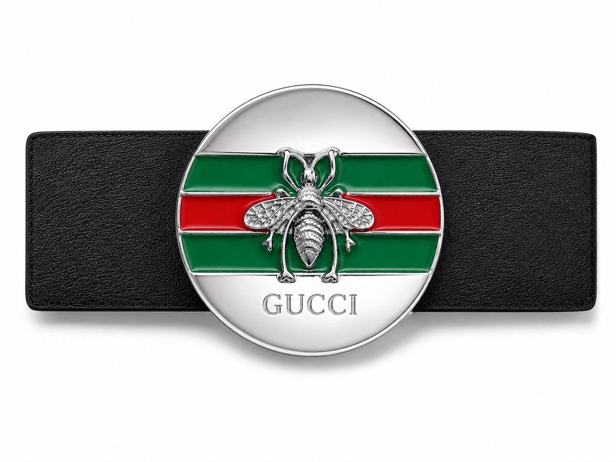 GUCCI Bee Design Black Leather Belt