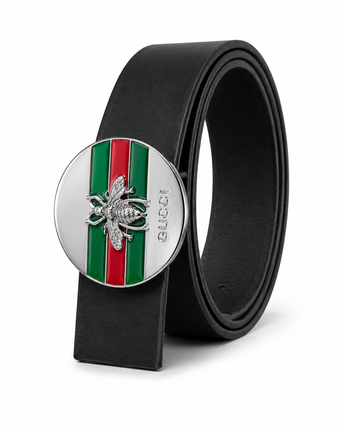 GUCCI Bee Design Black Leather Belt