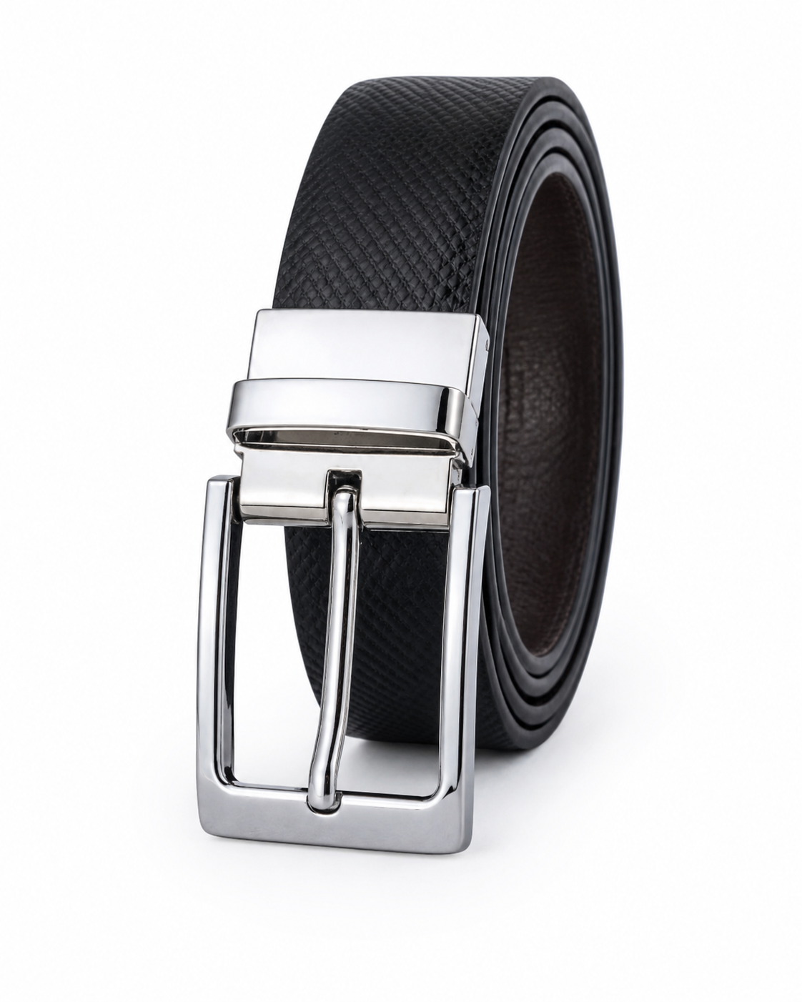 Men’s Classic Black Leather-Style Belt with Silver Automatic Buckle