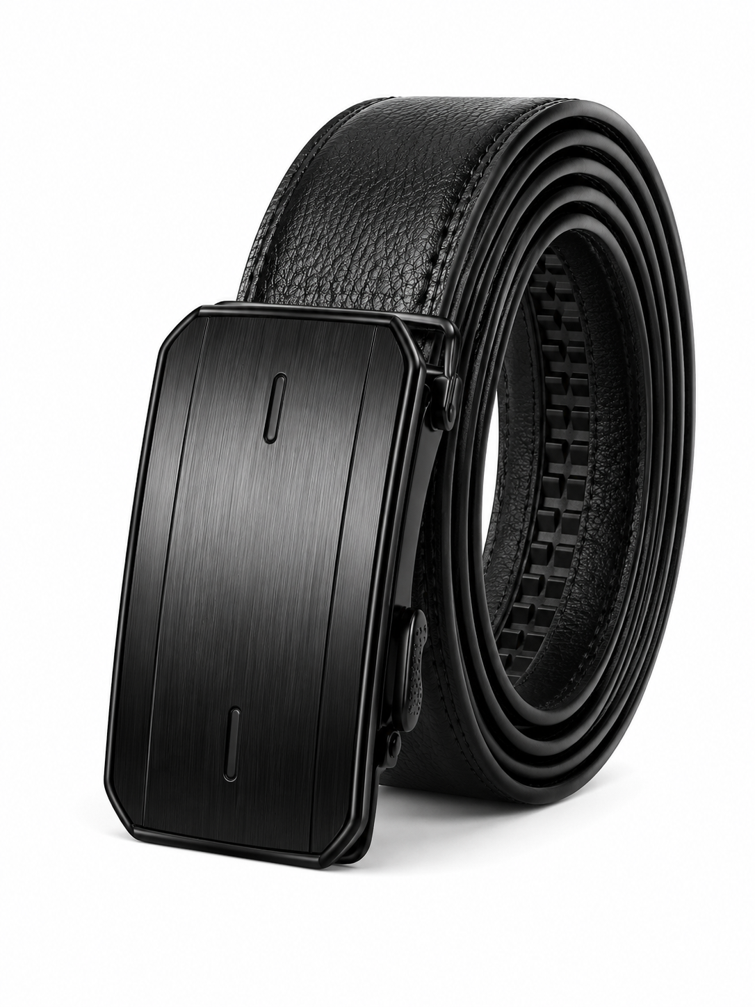 Men’s Black Leather-Style Belt with Stylish Rectangular Buckle